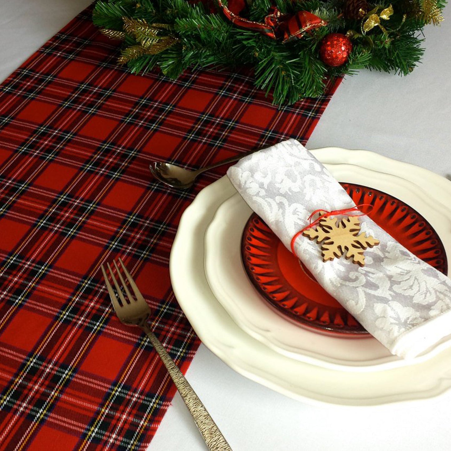 Mrs. Claus Plaid Table Runner