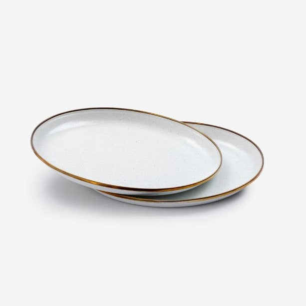 Barebones Living Enamel Plate set of 2 - Eggshell