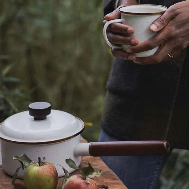 Barebones Living Enamel Saucepan Eggshell