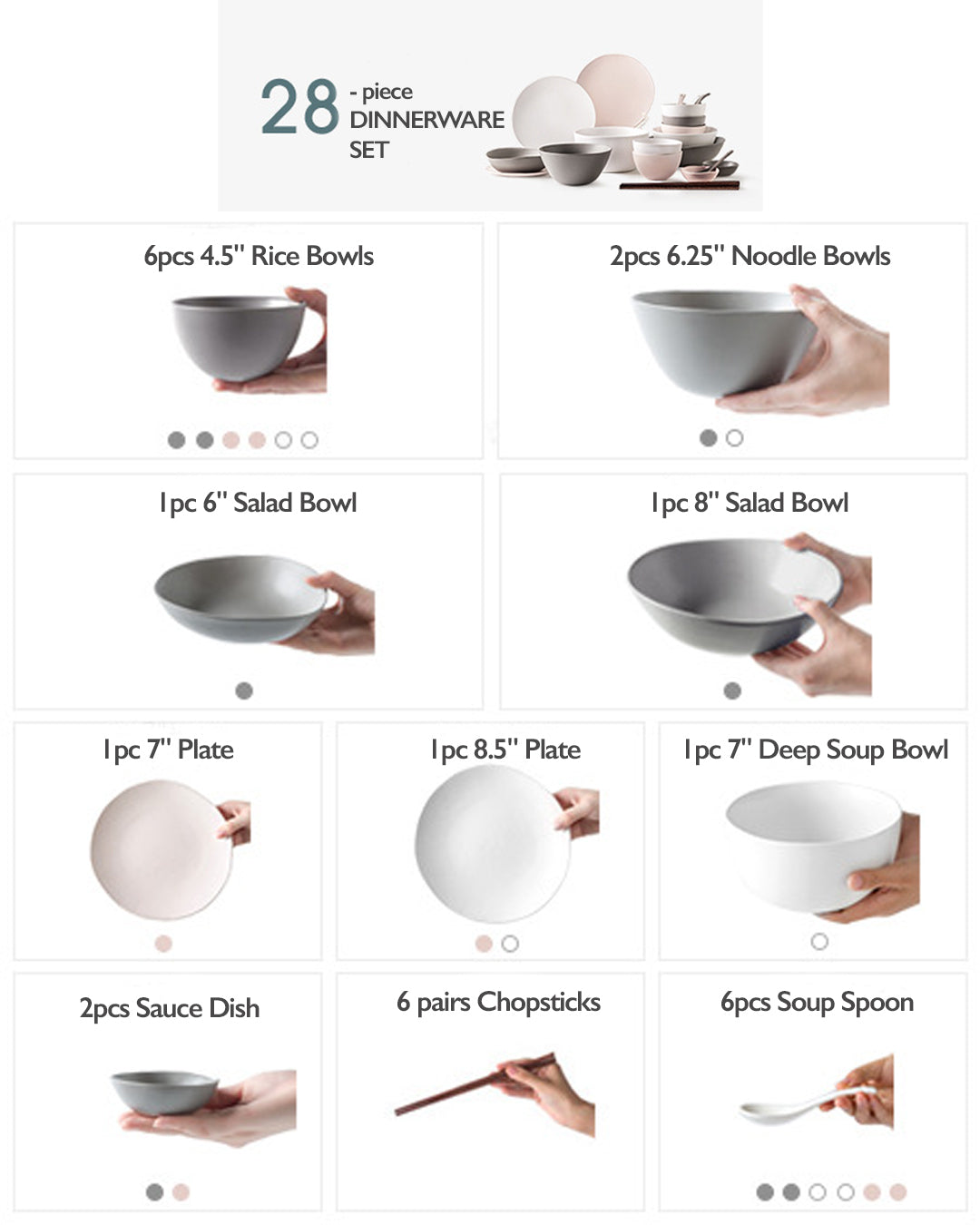 Monnin Pastel 28pc Dinnerware Set (4-6 persons)